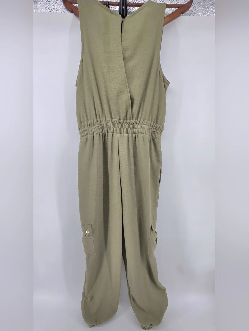 As U Wish Juniors' Olive Green Drawstring Waist Cargo Jumpsuit - Size Large - Picture 4 of 16